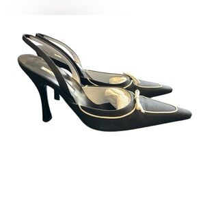 Vintage Oscar de La Renta Black linen Slingback Heels #42177